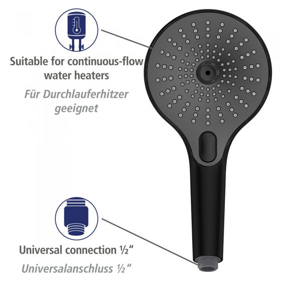 Duschkopf Mod. Ultimate Shower Schwarz/Grau, Ø 13 cm 