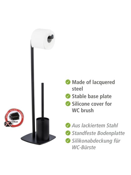 Stand WC-Garnitur Mod. Iria Schwarz, mit WC-Papierrollenhalter und WC-Bürste 