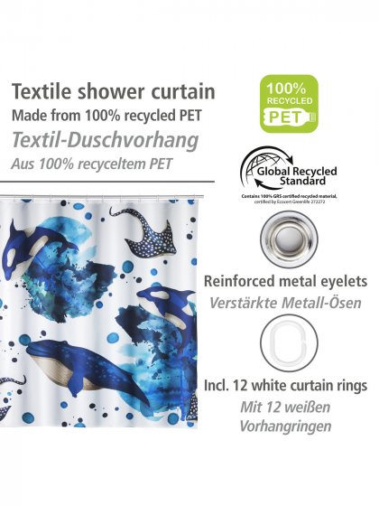 Duschvorhang Mod. Aquaris, 180 x 200 cm, Textil (100 % recyceltes Polyester)