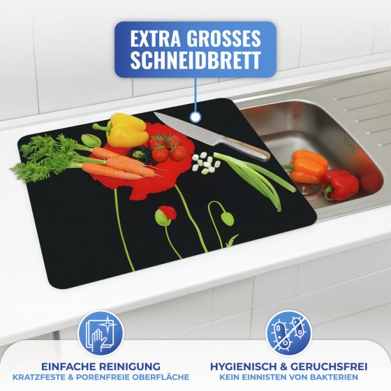 Multi-Platte Mod. Mohn, Spritzschutz, Herdblende, Schneidbrett