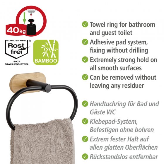 Turbo-Loc® Handtuchring Mod. Orea Bamboo, Befestigen ohne bohren 