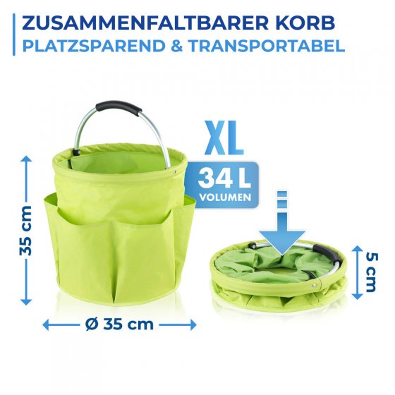 Universal Garten Caddy XL, 34 l, Grün, mit 6 Außentaschen für Gartenwerkzeug 
