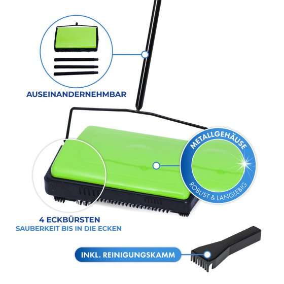 Teppichkehrer Grün, stromloser Betrieb 
