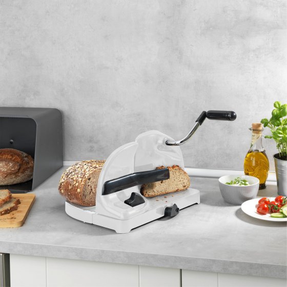 Brotschneidemaschine, mit Handkurbel 