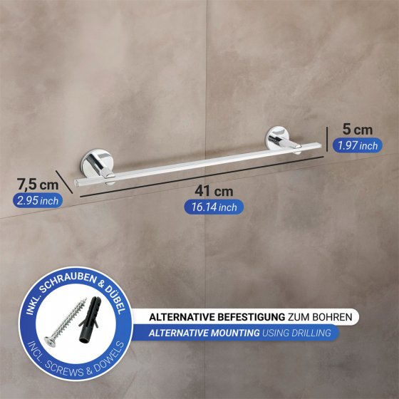 UV-Loc® Badetuchstange Uno Mod. Isera 40 cm, Befestigen ohne Bohren mit innovativem Klebesystem 