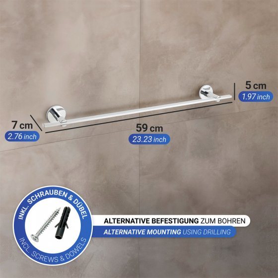 UV-Loc® Badetuchstange Uno Mod. Isera 60 cm, Befestigen ohne Bohren mit innovativem Klebesystem