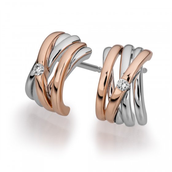 Ohrringe Gold 585 zweifarbig mit 2 echten Brillanten zus. 0,04ct. 