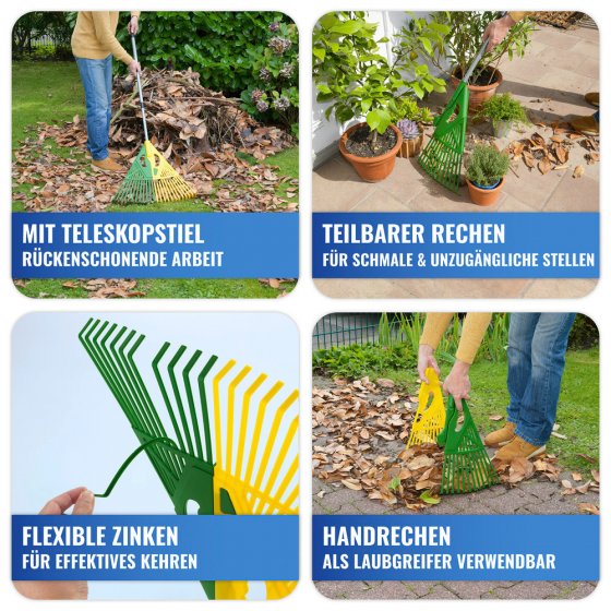 Laubrechen 3in1 mit Teleskopstiel, extra breite Aufnahmefläche 