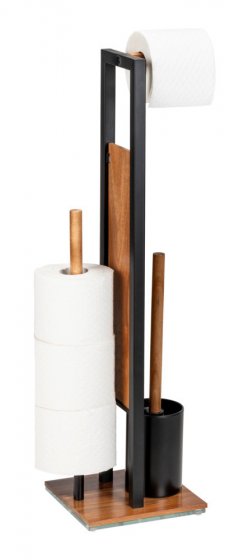Stand WC-Garnitur Mod. Rivalta Acacia, Akazienholz und schwarz lackierter Stahl 