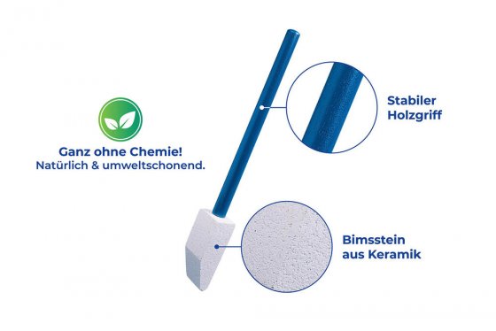 Toilettenreiniger Spezial, 3er Set, mit abgeschrägten Bimsstein und Holzgriff 