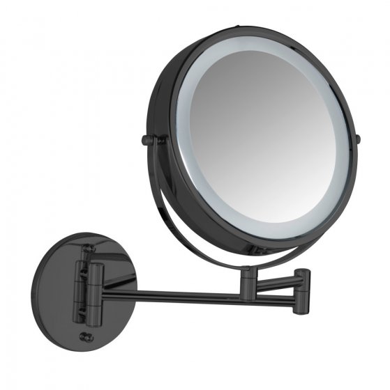 Power-Loc® LED Wandspiegel Mod. Lumi Schwarz, mit 5-fach Vergrößerung 