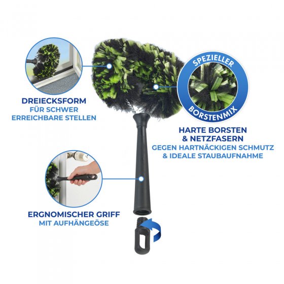 Eck-Staubbürste mit Knickgelenk und Teleskop-Stiel, Trocken-, und Nassreinigung 