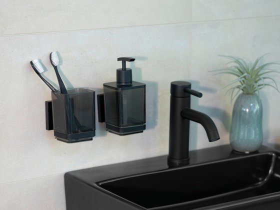 Vacuum-Loc® Zahnputzbecher Mod. Quadro Schwarz, Befestigen ohne Bohren 