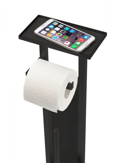 Stand WC-Garnitur Mod. Debar mit Ablage Schwarz, aus rostfreiem Edelstahl