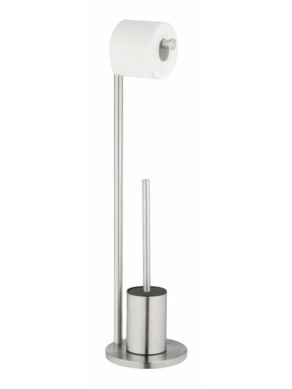 Stand WC-Garnitur Mod. Ferla, Edelstahl matt, mit WC-Papierrollenhalter und WC-Bürste 