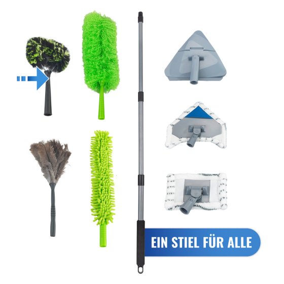 Eck-Staubbürste mit Knickgelenk und Teleskop-Stiel, Trocken-, und Nassreinigung 