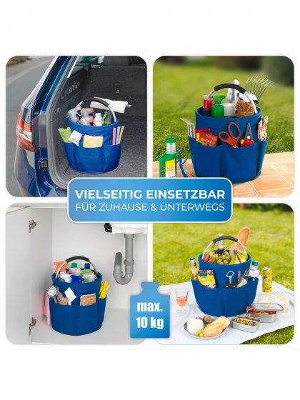 Universal Reinigungs Caddy 16 l, Blau, mit 6 Außentaschen für Schwämme und Tücher 