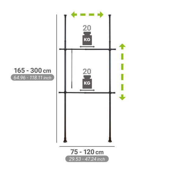 Teleskop-Garderobensystem Mod. Herkules Basic Schwarz, aus pulverbeschichtetem Stahl