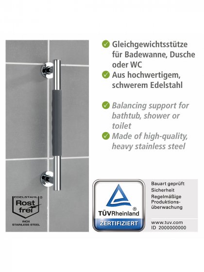 Edelstahl Wandhaltegriff Mod. Secura 40,5 cm, Bad-Sicherheitsgriff, belastbar bis 120 kg 