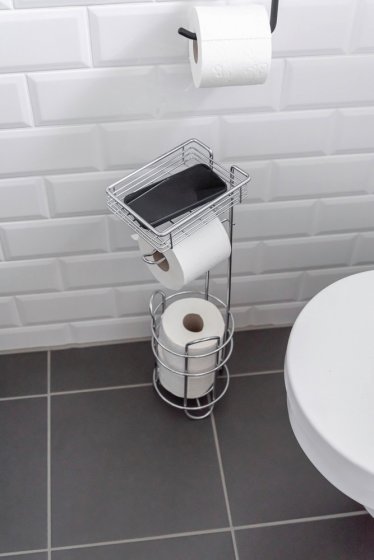Toilettenpapierhalter stehend mit Ablage, Chrom, mit Ersatzrollenhalter 