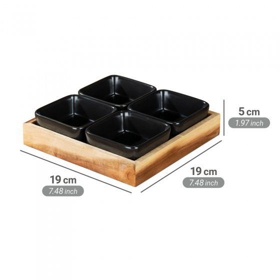 Dip-Schalen mit Tablett Mod. Elo, 5-tlg. , Tablett aus FSC® zertifiziertem Akazienholz mit Umrandung 