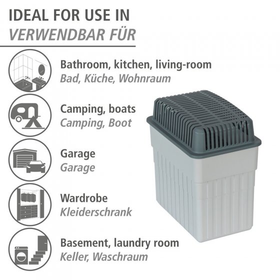 Feuchtigkeitskillerg Grau mit 3 x 2 kg Nachfüller, schützt Räume bis 50 m² 