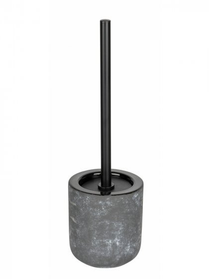 WC-Garnitur Mod. Sacile, grau/schwarz, Keramik, Edelstahl, Ø11.5x38 cm, Betonoptik, freistehend, edelstahlgriff 