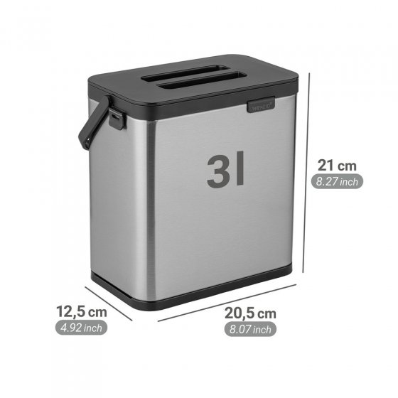Abfallsammler Mod. Colin 3L, silber matt/schwarz, Edelstahl/Kunststoff, mit Anti-Fingerprint-Finish 