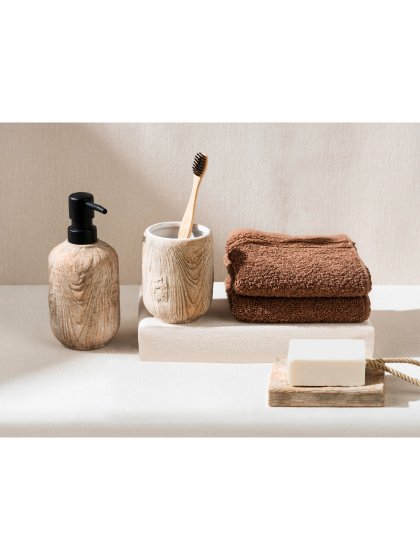 Bad-Accessoire Set Mod. Florio, 3-teilig, aus Keramik in Holz-Optik 