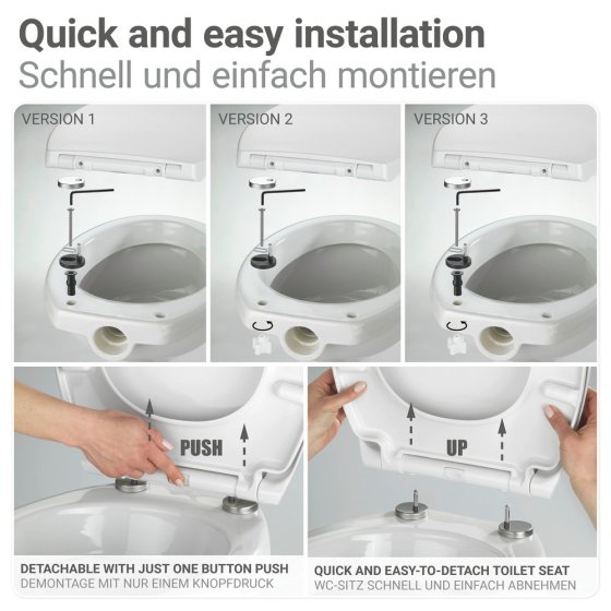 WC-Sitz Mod. Menin, mehrfarbig, Duroplast, Edelstahl, 38x44,5 cm, easy-close Absenkautomatik 