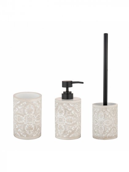 Bad-Accessoire Set Mod. Ortezzano Grau, 3-teilig, aus hochwertigem Polyresin 