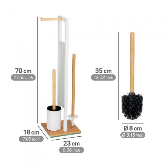Stand WC-Garnitur Mod. Rivalta, bambus/weiß, Sicherheitsglas, 18x70x23 cm, mit Toilettenpapierhalter und Ersatzrollenhalter 