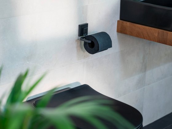 WC-Set Mod. Vacuum-Loc® Quadro, schwarz, Edelstahl/Kunststoff, 9,5x37x12,5 cm, ohne bohren montierbar 