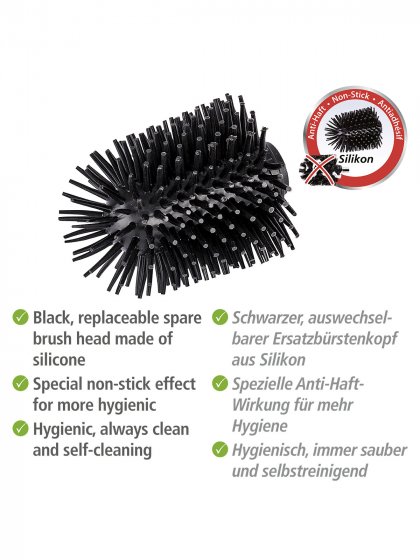 Ersatzbürste WC-Garnitur 4er, schwarz, Silikon, Ø7,5x9,3 cm, anti-haft wirkung für leichtes reinigen 