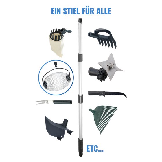 Rollsammler mit Teleskopstiel, schwarz/silber, Edelstahl, 34x83-148x18.5 cm, flexible Edelstahl-Speichen für Obst 