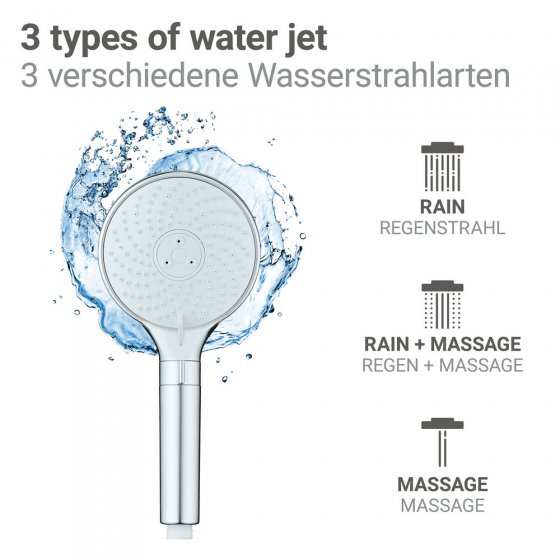 Duschkopf Mod. Water Saving, 12 cm, chrom, ABS, weiß, 3 Funktionen, wassersparend 