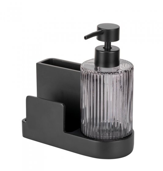 Spülorganizer Mod. Pina, schwarz, Kunststoff, Polyresin, Glas, 16x17x7,5 cm, herausnehmbarer Glasspender inklusive 