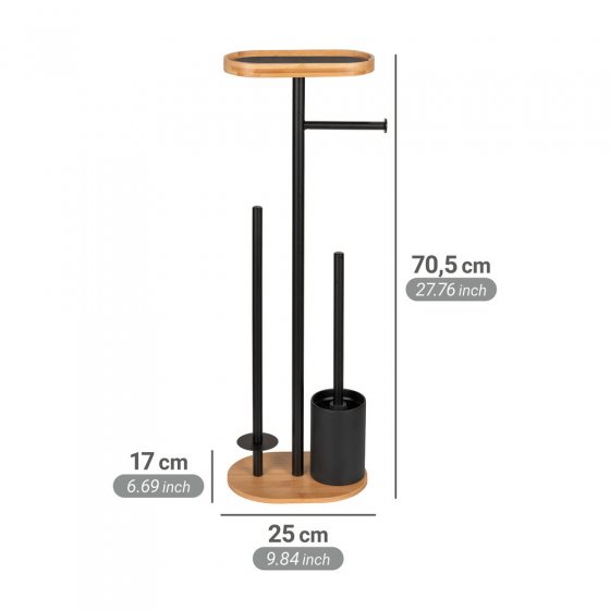 Stand WC-Garnitur Mod. Pomarolo, bambus, stahl, natur/schwarz, 25x70,5x17 cm, mit großer Ablagefläche 