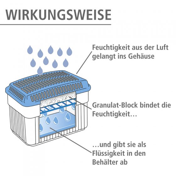 Luftentfeuchter Grau 1 kg mit Nachfüller, 4 tlg., für Räume bis 80m³ 
