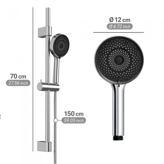 Brauseset Mod. Softwater, 70 cm, chrom, Edelstahl, mikrotropfen-technologie für sanftes duschen 