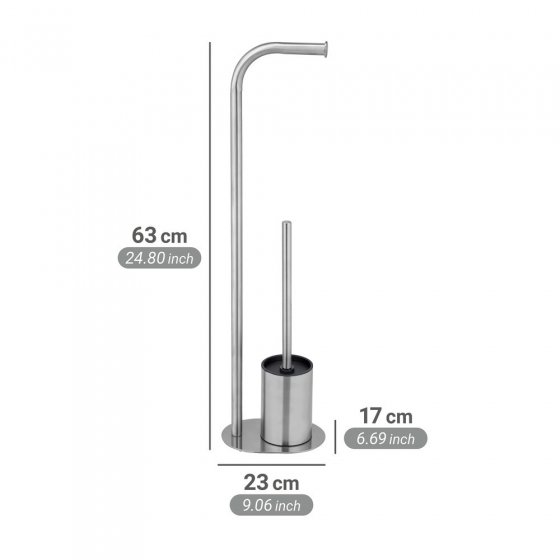 Stand WC-Garnitur Mod. Levante, satiniert, edelstahl, 23x63x17 cm, rostfrei, mit Toilettenpapierhalter 