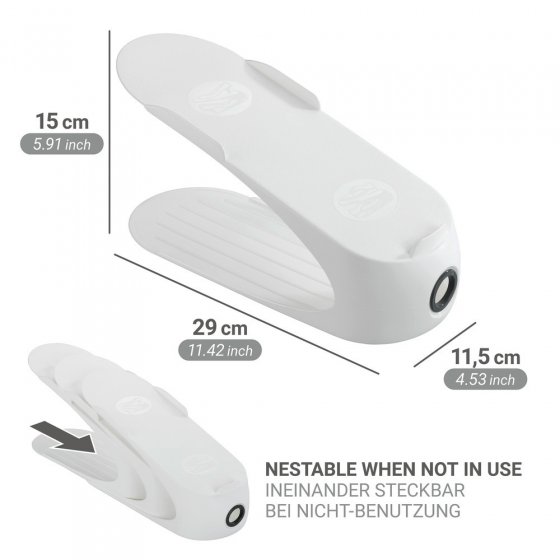 Schuhhalter Weiß 8er Set, platzsparend übereinander stapelbar 