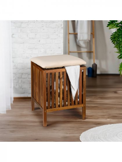 Bad- und Wohnhocker Mod. Fondi, aus massivem Akazienholz 
