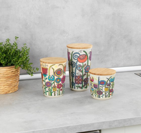 Vorratsdose Mod. Garden, 3er Set, aus biokunststoff und bambusdeckel 
