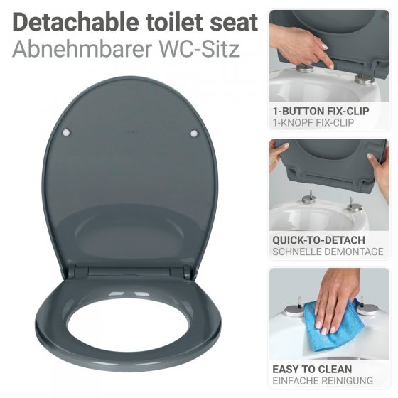 WC-Sitz Mod. Ostuni, grau, Thermoplast, Easy Close, edelstahl, 37x44,5 cm, mit 300 kg belastbar 