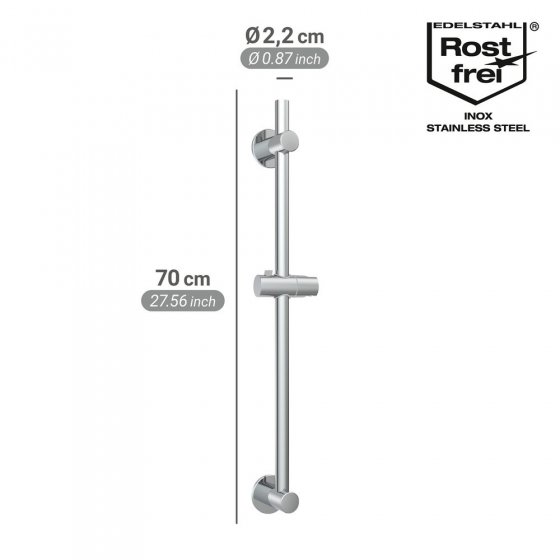 Brausestange BOB, 70 cm, chrom, Edelstahl, einfache Montage ohne Bohren 