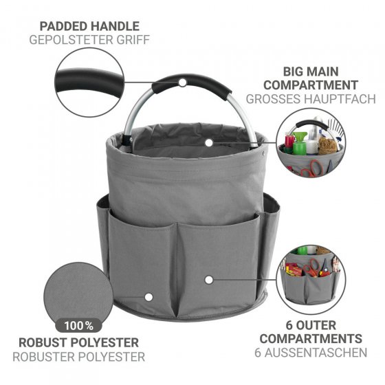 Universal Reinigungs Caddy 16 l, Anthrazit, 2er Set, mit 6 Außentaschen für Schwämme und Tücher 