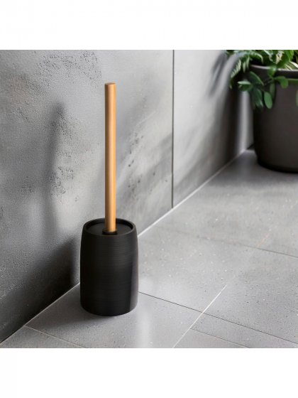 WC-Garnitur Mod. Altavalle, schwarz, polyresin, bambus, Ø10,5x38,5 cm, mit natürlichem Bambusgriff 