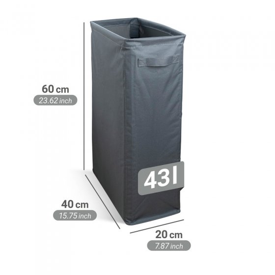 Wäschesammler Mod. Slim, anthrazit, Polyester, 46L, 20x60x40 cm, platzsparendes Design mit Griffen 