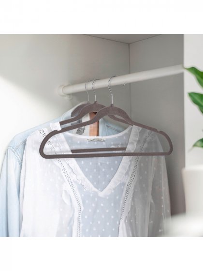 Kleiderbügel beflockt Grau 25er Set, extra dünn, platzsparend 